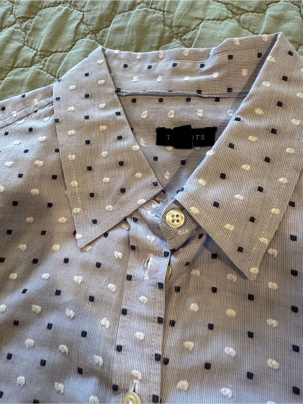 Talbots Light Blue Button-Down Shirt with Navy and White Dot Print - Picture 7 of 11